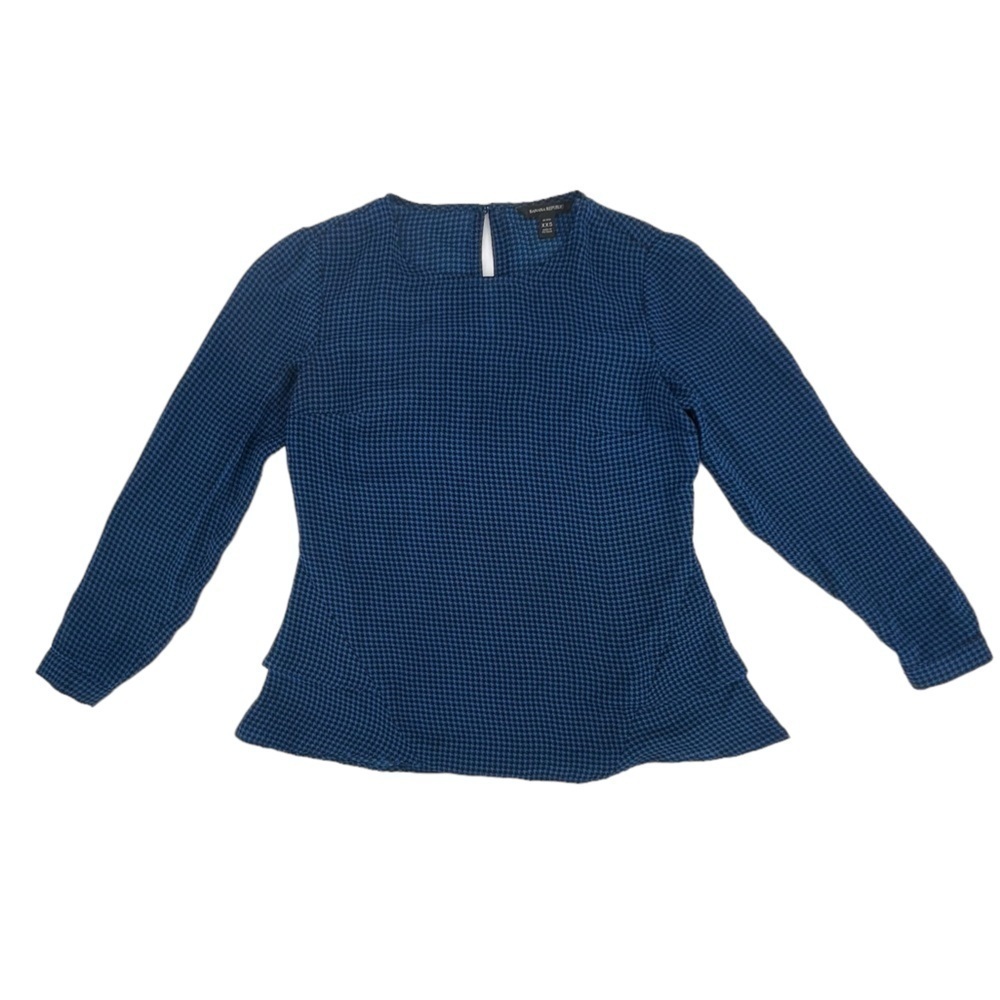 Banana Republic Blue Black Gingham Long Sleeve Blouse Size XXS Petite Women’s